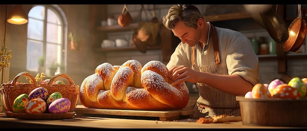 Photo quotbaker preparing traditional easter breadquot