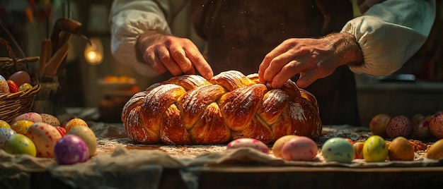 Photo quotbaker preparing traditional easter breadquot