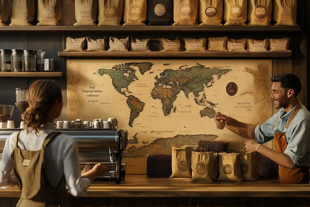 Photo quotbarista explaining coffee origins with enthusiasmquot