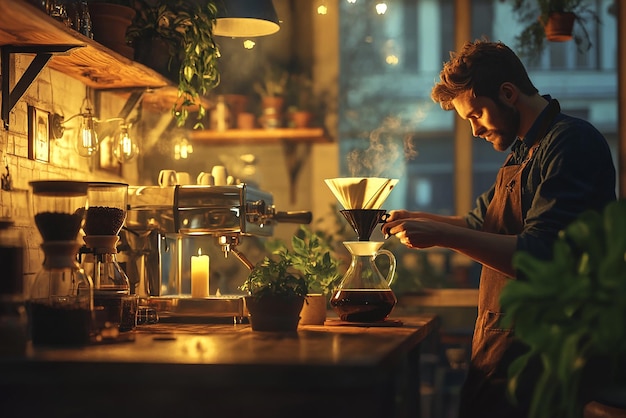 quotBarista Making PourOver Coffee in a Cozy Cafequot