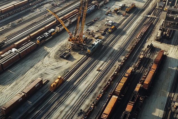 Photo quotbirdseye view of a vast rail yard with multiple tracksquot