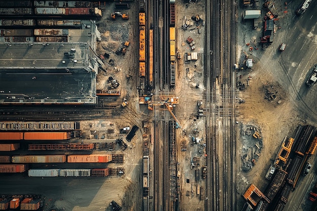 Photo quotbirdseye view of a vast rail yard with multiple tracksquot