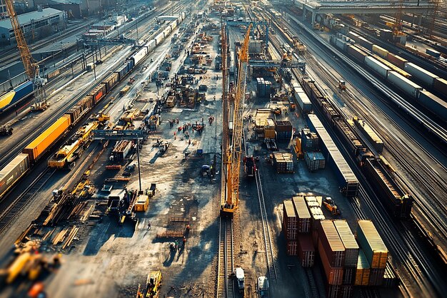 Photo quotbirdseye view of a vast rail yard with multiple tracksquot