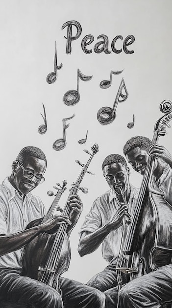 Photo quotblack and white musicians playing instruments in harmonyquot