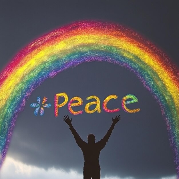 quotBlack and White Person Standing Under a Rainbow of Peacequot