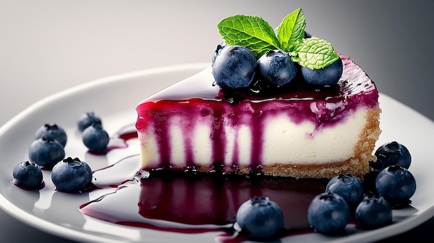 Photo quotblueberry cheesecake with mint garnishquot