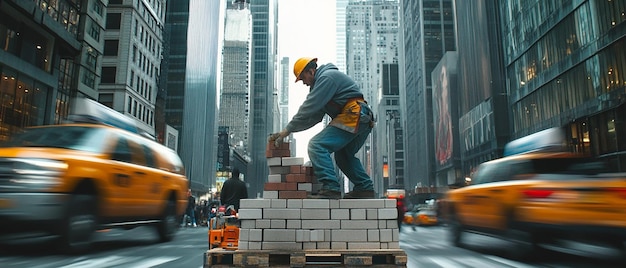 Photo quotbricklayer in bustling urban environment busy construction sitequot