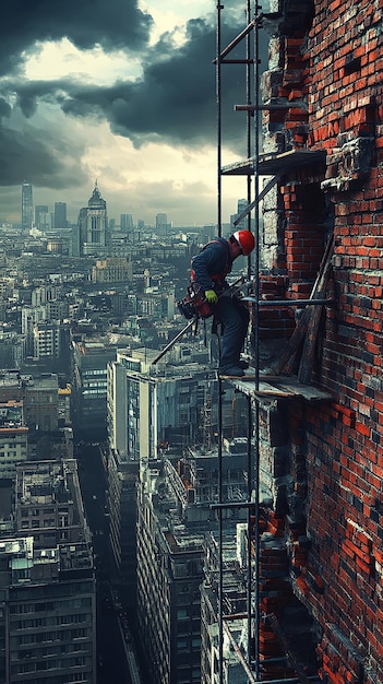 Photo quotbricklayer on scaffolding working at heightquot