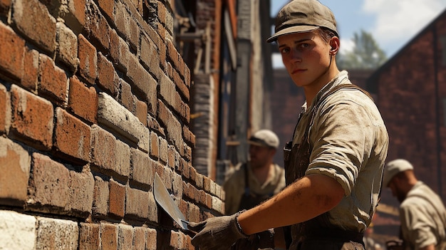 Photo quotbricklayers first day young apprentice on the jobquot