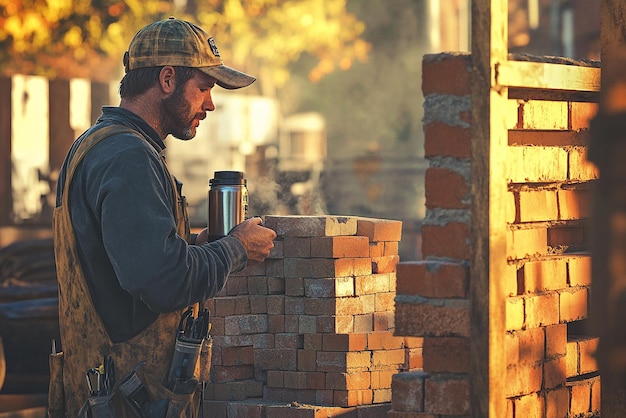 Photo quotbricklayers morning routine intimate work preparation scenequot