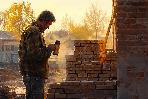 Photo quotbricklayers morning routine intimate work preparation scenequot