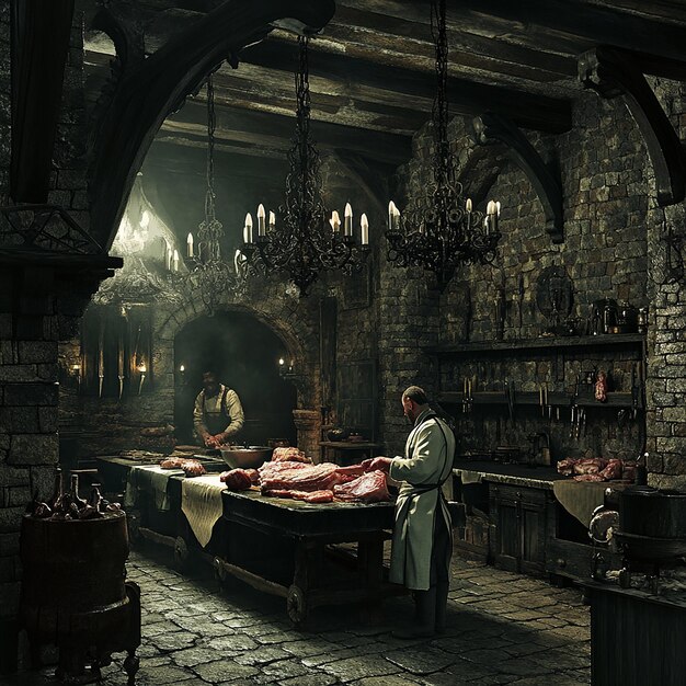 Photo quotbutcher working in a gothic settingquot