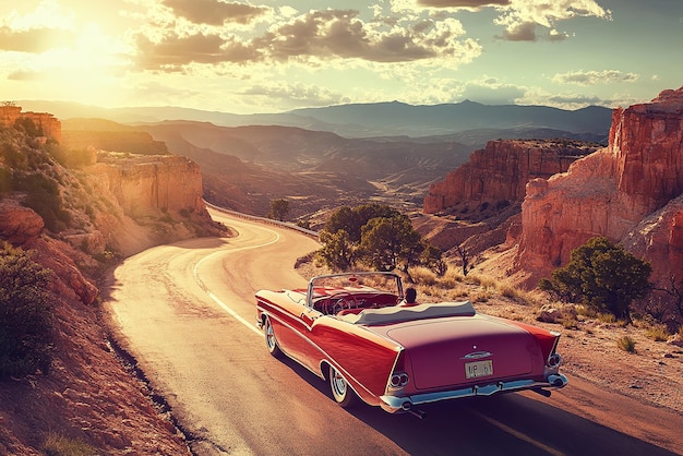 Photo quotcanyon views along route 66 with a vintage convertiblequot