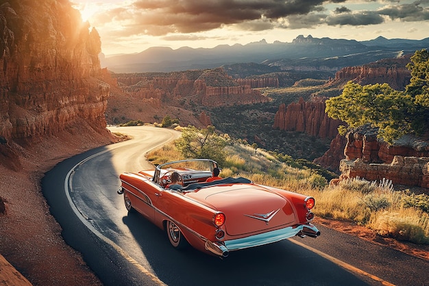 Photo quotcanyon views along route 66 with a vintage convertiblequot