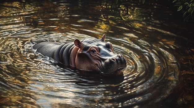 Photo quotcaptivating image of a rare pygmy hippo wading through waterquot