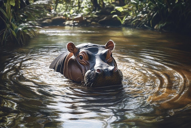 quotCaptivating Image of a Rare Pygmy Hippo Wading Through Waterquot