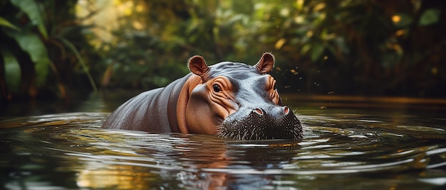 Photo quotcaptivating image of a rare pygmy hippo wading through waterquot