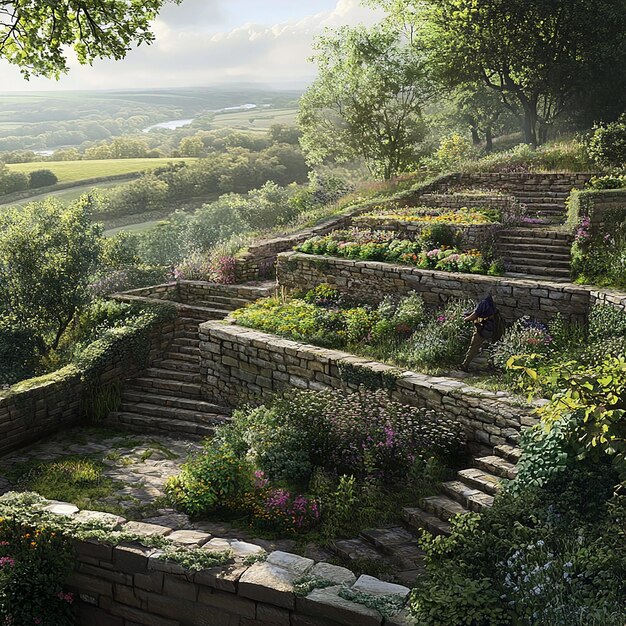 Photo quotcascading terraced garden on a steep hillsidequot