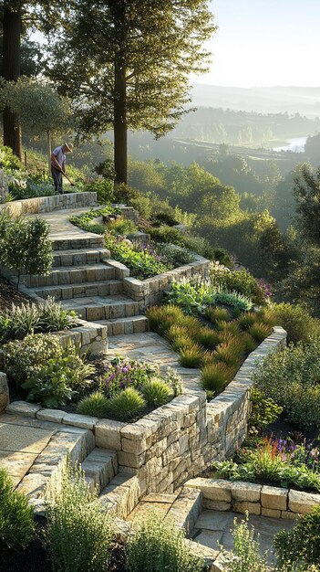 quotCascading Terraced Garden on a Steep Hillsidequot