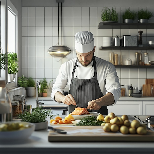 quotChef Cooking in a Minimalist Scandinavian Kitchenquot