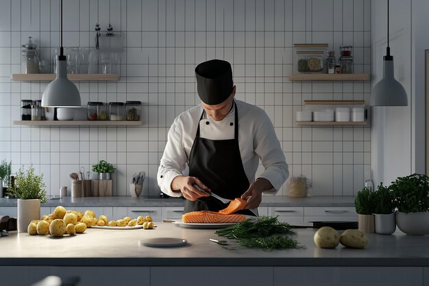 quotChef Cooking in a Minimalist Scandinavian Kitchenquot