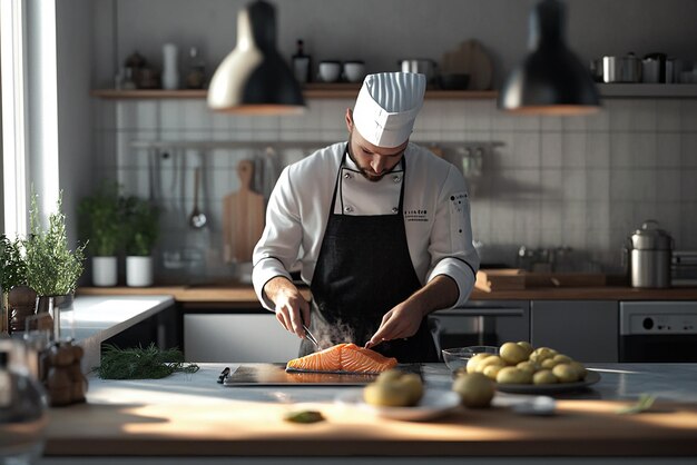 quotChef Cooking in a Minimalist Scandinavian Kitchenquot