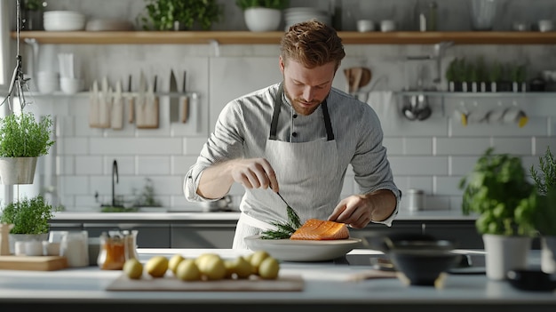 Photo quotchef cooking in a minimalist scandinavian kitchenquot