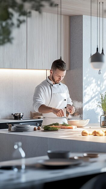 quotChef in the Galley of a Luxury Yacht Preparing a Gourmet Mealquot