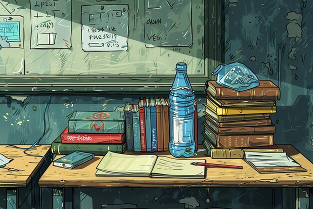 quotChildrens Illustration of an Untidy Desk in a Classroomquot