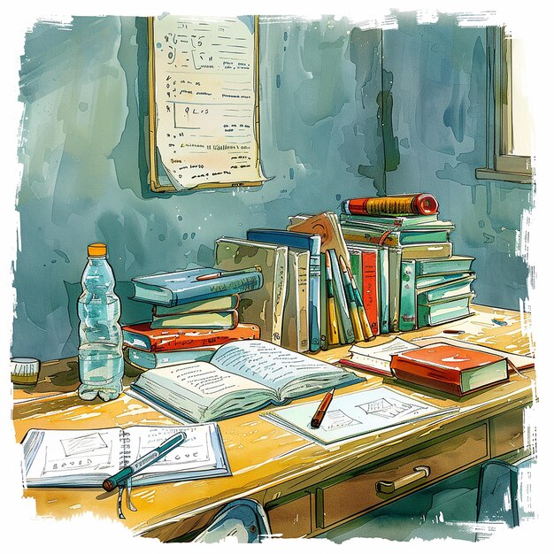 quotChildrens Illustration of an Untidy Desk in a Classroomquot