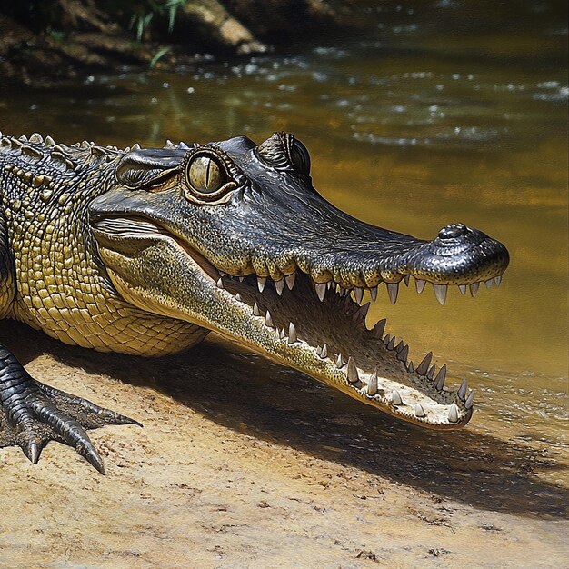 Photo quotcloseup of a critically endangered gharial basking in the sunquot