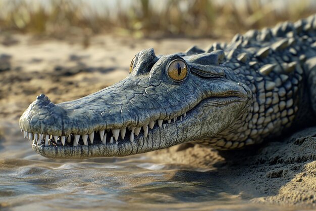 Photo quotcloseup of a critically endangered gharial basking in the sunquot