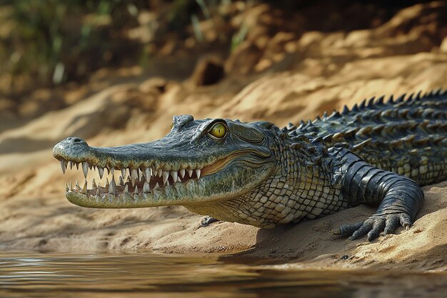 Photo quotcloseup of a critically endangered gharial basking in the sunquot