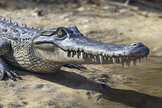 Photo quotcloseup of a critically endangered gharial basking in the sunquot