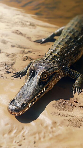 Photo quotcloseup of a critically endangered gharial basking in the sunquot