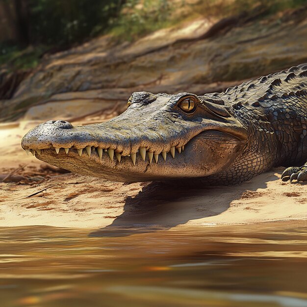 Photo quotcloseup of a critically endangered gharial basking in the sunquot