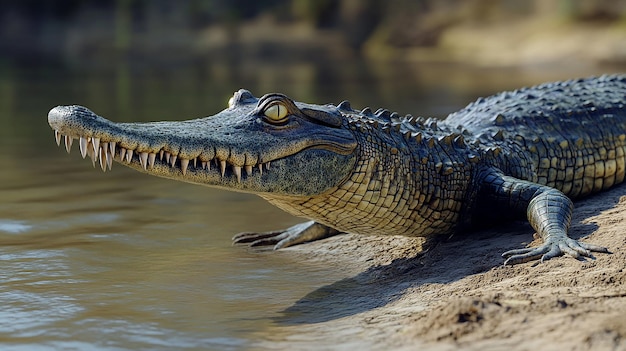 quotCloseUp of a Critically Endangered Gharial Basking in the Sunquot