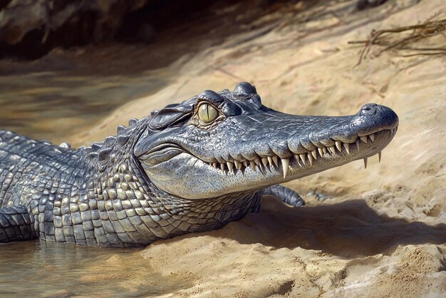 Photo quotcloseup of a critically endangered gharial basking in the sunquot