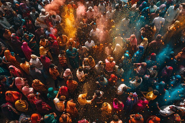 Photo quotcloseup of a crowd celebrating holi togetherquot