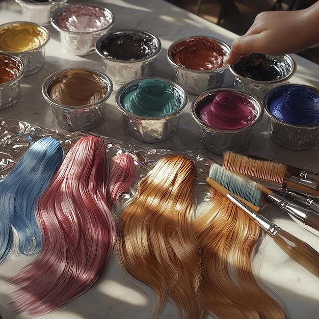 Photo quotcloseup of foilwrapped hair coloring toolsquot