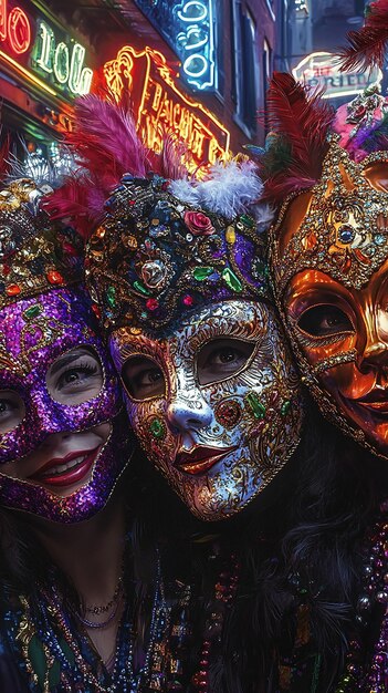 quotCloseUp of Masked Revelers on Bourbon Street during Mardi Grasquot