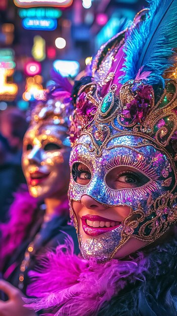 quotCloseUp of Masked Revelers on Bourbon Street during Mardi Grasquot