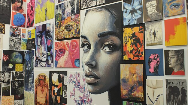 Photo quotcollage of diverse student artworks displayed togetherquot