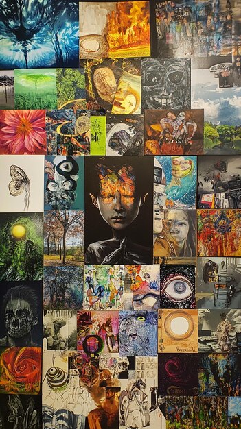 Photo quotcollage of diverse student artworks displayed togetherquot