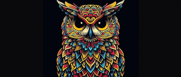 quotColorful Owl with Intricate Mandala Feather Patternsquot