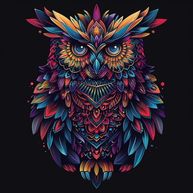 quotColorful Owl with Intricate Mandala Feather Patternsquot