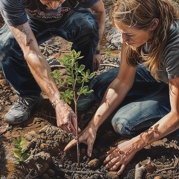 Photo quotcommunity tree planting volunteers and young saplingsquot