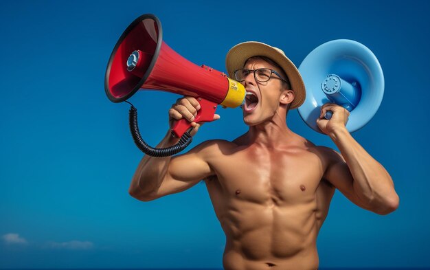 quotConfident Lifeguard Woman Isolated Over Blue Background with Lifebuoyquot Ai