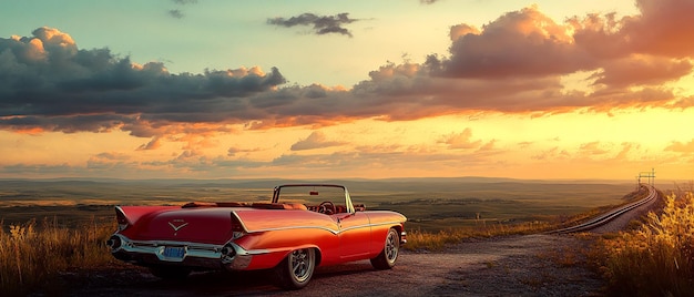 quotConvertible Sports Car Parked at a Historic Route 66 Landmarkquot