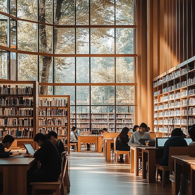 Photo quotcozy modern library with students studying in a spacious environmentquot